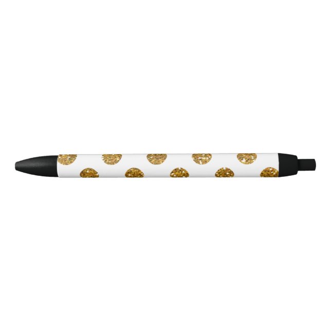 Faux Gold Glitter Polka Dots Pattern on White Pen (Front)