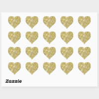 Faux Gold Glitter Print Trendy Heart Stickers