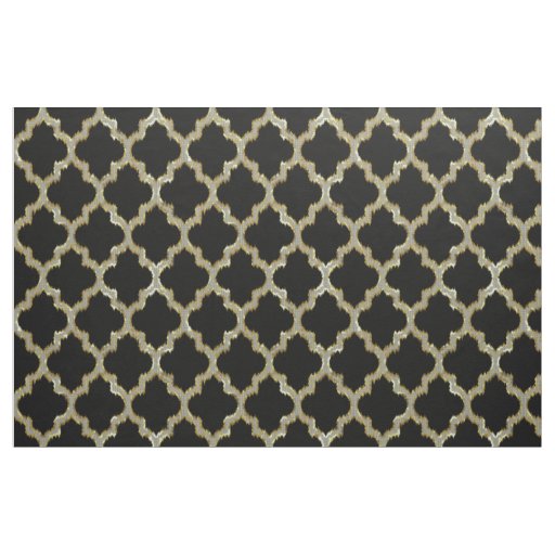 Faux Gold Glitter Quatrefoil Ikat Fabric