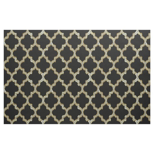 Faux Gold Glitter Quatrefoil Ikat Fabric (Fat Quarter)