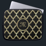Faux Gold Glitter Quatrefoil Ikat Pattern Laptop Sleeve<br><div class="desc">Faux gold and diamonds glitter quatrefoil Ikat geometric pattern over custom black background changable on the website. Pastel overall tones. many color combination is available and many can be created on the website. If you need any help customizing any of my designs, contact ArtOnWear designer. Free text formatting with live...</div>