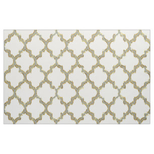 Faux Gold Glitter Quatrefoil Ikat White Back Fabric