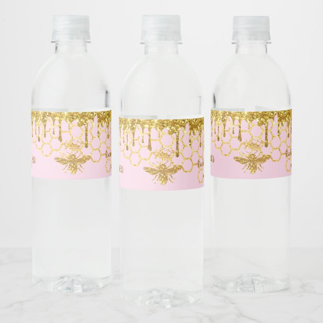 faux gold glitter queen bee 1st Birthday Water Bottle Label (Bottles)