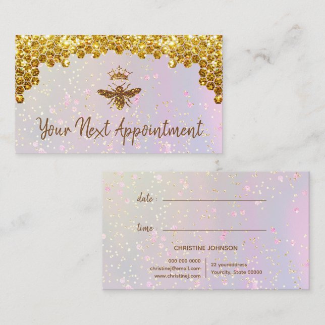 faux gold glitter Queen Bee appointment card (Front/Back)