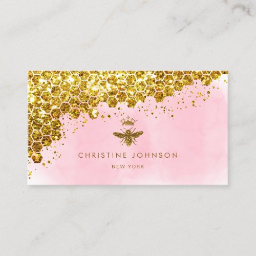faux gold glitter queen bee business card