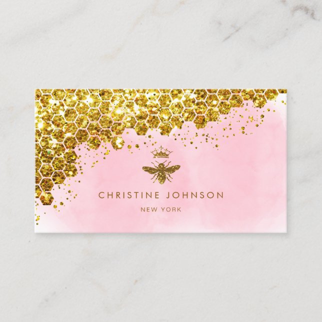faux gold glitter queen bee business card (Front)