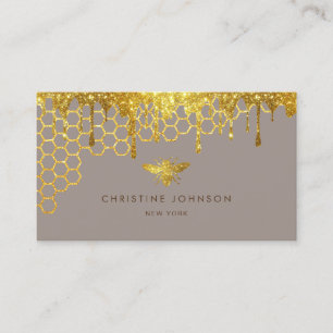 faux gold glitter queen bee business card