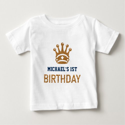 Faux Gold Glitter Royal Prince Crown Birthday Baby T_Shirt