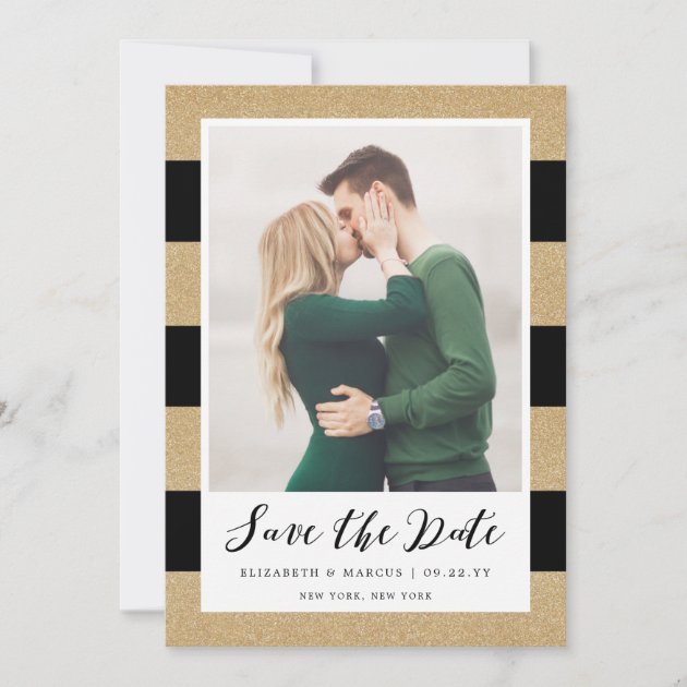 Faux Gold Glitter Save The Date Card