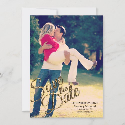 Faux Gold Glitter Save The Date Wedding Reminder