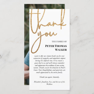 Faux Gold Glitter Script & Photo Funeral Thank You
