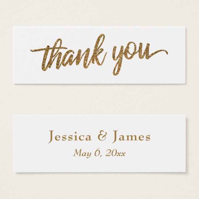 Faux Gold Glitter Script Thank You Wedding Favor (Front & Back)