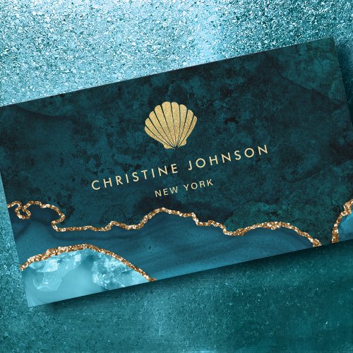 faux gold glitter seashell design business card