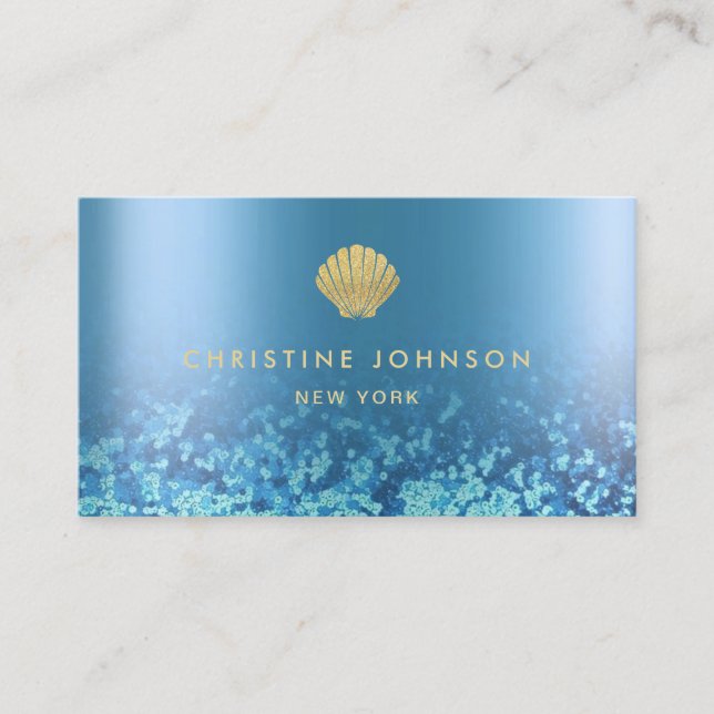 faux gold glitter seashell logo business card (Front)