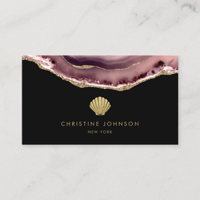 faux gold glitter seashell logo design business card (Front)