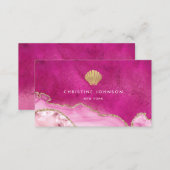 faux gold glitter seashell on pink business card (Front/Back)