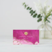 faux gold glitter seashell on pink business card (Standing Front)