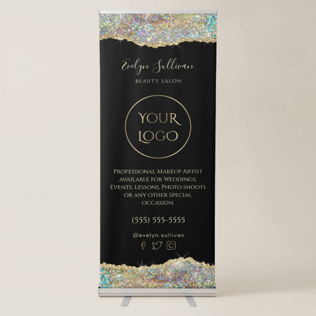 faux gold glitter sequin retractable banner (Front)