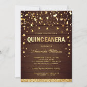 Faux Gold Glitter Stars Confetti Quinceanera Invitation (Front)