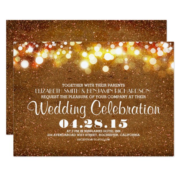 Faux Gold Glitter String Lights Wedding Invitation