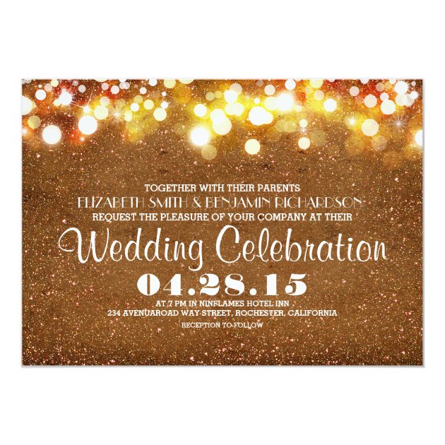 Faux Gold Glitter String Lights Wedding Invitation