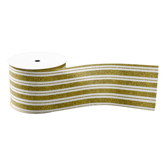 Faux Gold Glitter Stripes Grosgrain Ribbon (Spool)