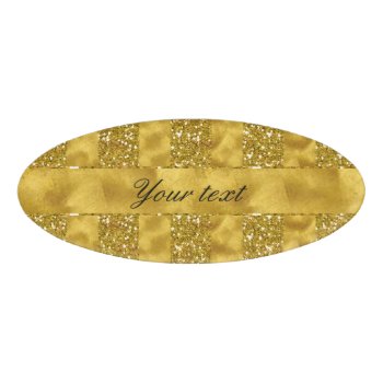 Faux Gold Glitter Stripes On Gold Foil Name Tag by glamgoodies at Zazzle