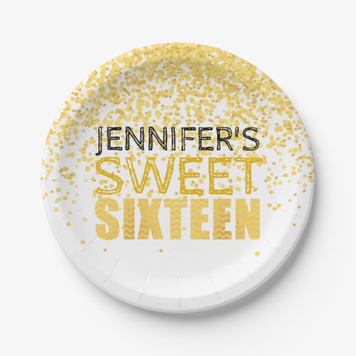 Faux Gold Glitter Sweet 16 Party Paper Plates