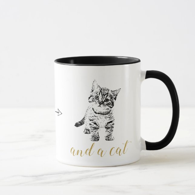 Faux gold glitter text black cat mug (Right)
