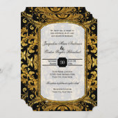 Faux Gold Glitter Ticket Style Vintage Typography Invitation (Front/Back)