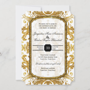 Faux Gold Glitter Ticket Style Vintage Typography Invitation