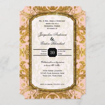 Faux Gold Glitter Ticket Vintage Rehearsal Dinner Invitation by VintageWeddings at Zazzle