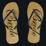 Faux gold glitter wedding flip flops for bride<br><div class="desc">Faux gold glitter wedding flip flops for bride and groom. Custom strap color for him and her. Golden sparkly texture with glittery glimmers and sparkling glimmers. Glamorous beach sandals for men and women. Cute party favor for beach theme wedding, marriage, bridal shower, engagement, anniversary, birthday, bbq, bachelorette, girls weekend trip...</div>