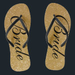 Faux gold glitter wedding flip flops for bride<br><div class="desc">Faux gold glitter wedding flip flops for bride and groom. Custom strap color for him and her. Golden sparkly texture with glittery glimmers and sparkling glimmers. Glamorous beach sandals for men and women. Cute party favor for beach theme wedding, marriage, bridal shower, engagement, anniversary, birthday, bbq, bachelorette, girls weekend trip...</div>