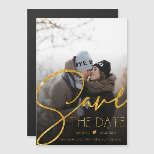 Faux Gold Glitter Wedding Photo Save The Date Magnetic Invitation