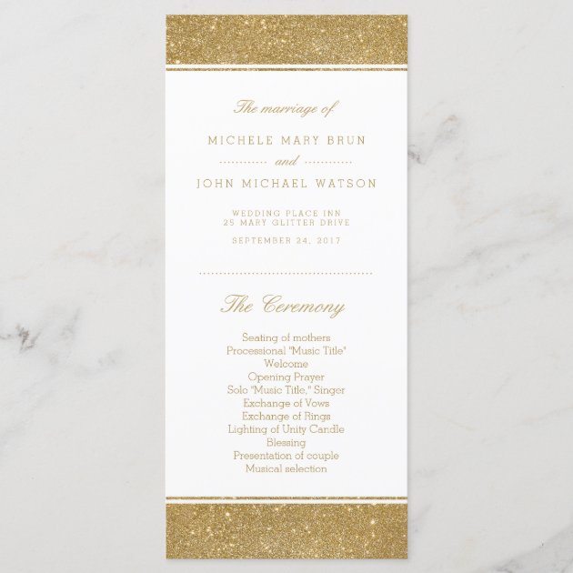 Faux Gold Glitter Wedding Program Rack Cards