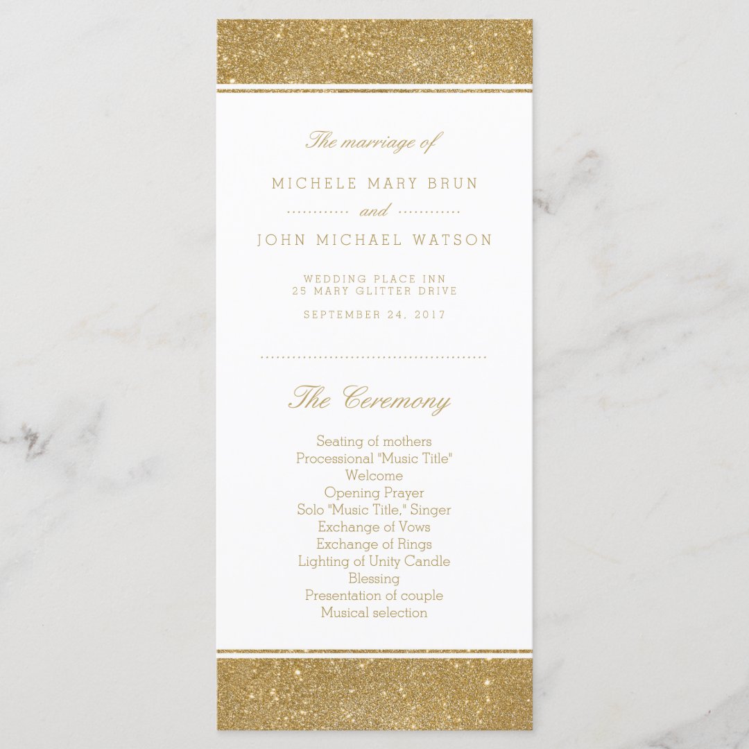Faux Gold Glitter Wedding Program Rack Cards | Zazzle