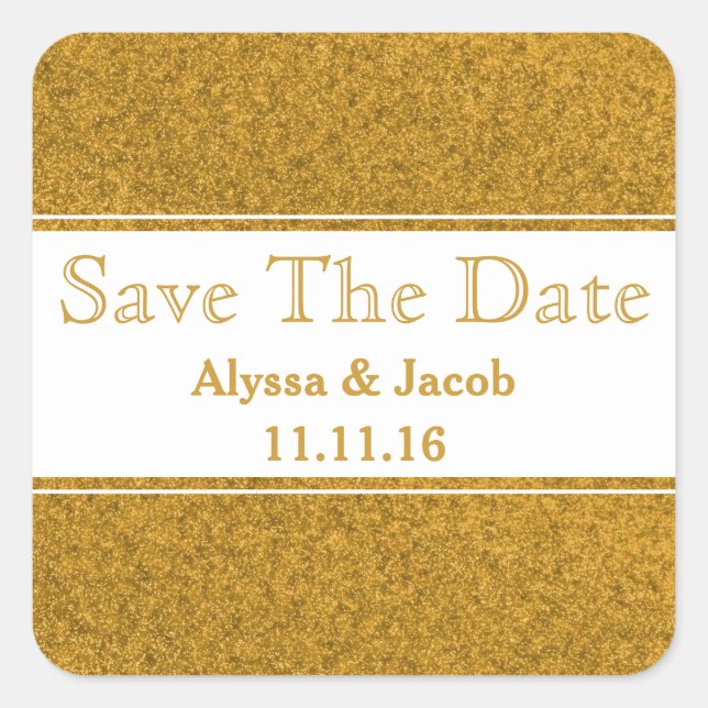 Faux Gold Glitter Wedding  Save the Date Square Sticker (Front)