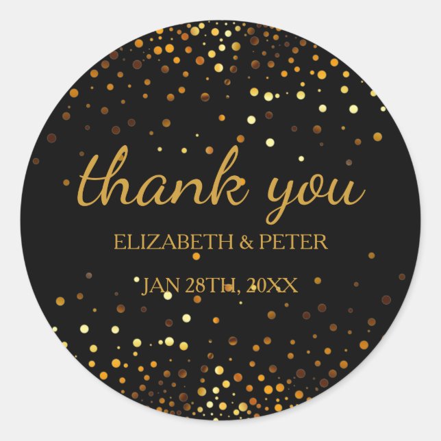 Faux Gold Glitter Wedding Thank You Classic Round Sticker (Front)