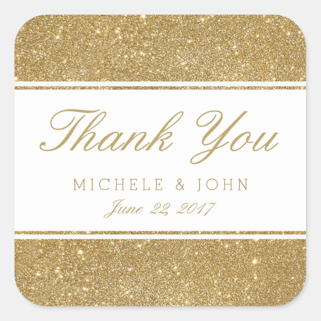 Faux Gold Glitter Wedding Thank You Favor Stickers
