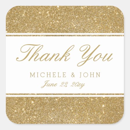 Faux Gold Glitter Wedding Thank You Favor Stickers