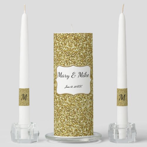 Faux Gold Glitter Wedding Unity Candle Set