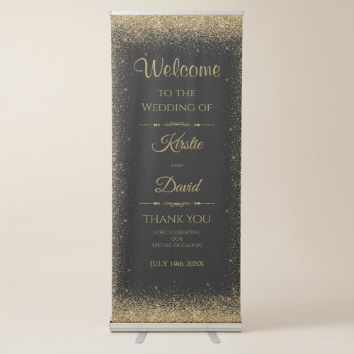 Faux Gold Glitter Wedding Welcome Retractable Banner