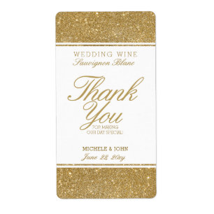 Faux Gold Glitter Wedding Wine Custom Label