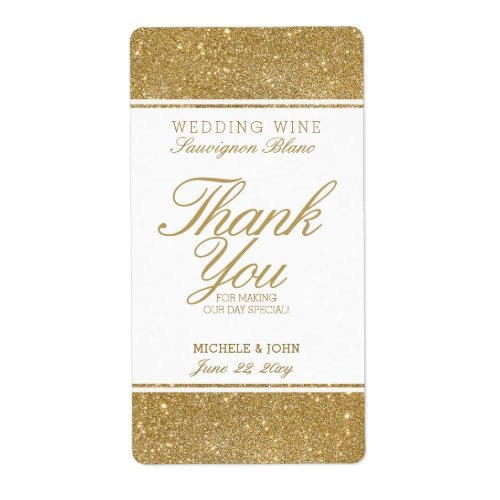 Faux Gold Glitter Wedding Wine Custom Label