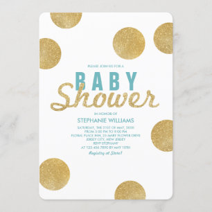 Faux Gold Glitter White Mint Baby Shower Invite