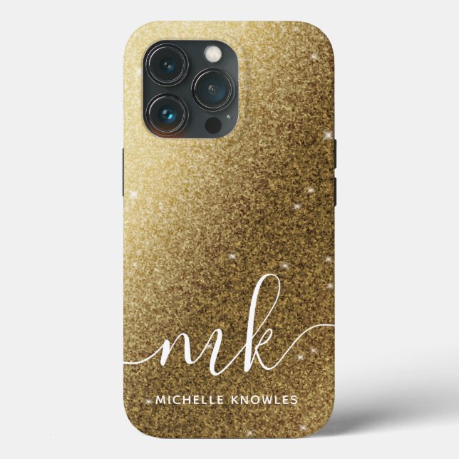 Faux Gold Glitters Name and Monogram Case-Mate iPhone Case (Back)