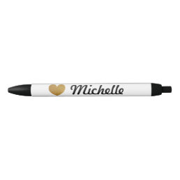 Faux gold glittery heart personalized name pen