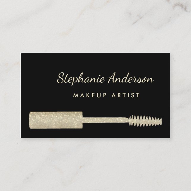 FAUX Gold Glitz Mascara Brush Makeup Artist Appointment Card (Front)