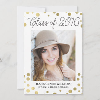 Faux Gold Glitzy Dots Graduation Invitations
